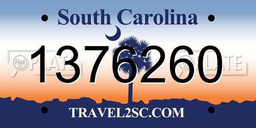 1376260 South Carolina License Plate