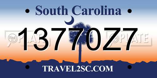 13770Z7 South Carolina License Plate