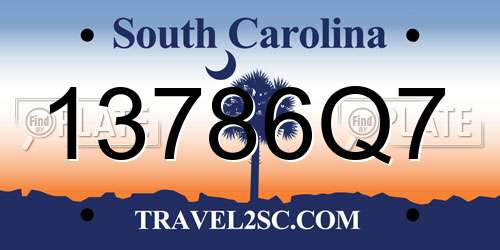 13786Q7 South Carolina License Plate