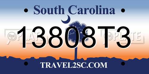 13808T3 South Carolina License Plate