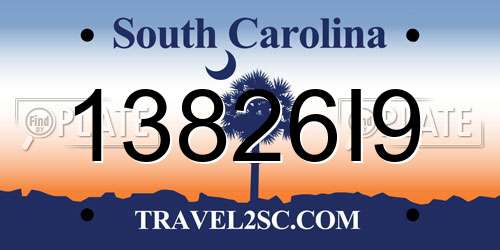 13826I9 South Carolina License Plate