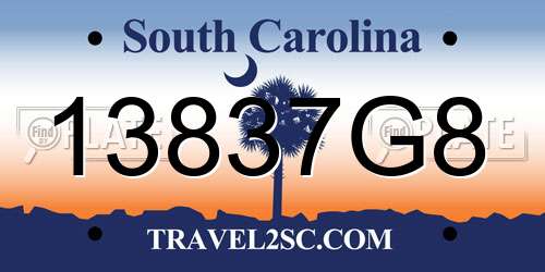13837G8 South Carolina License Plate