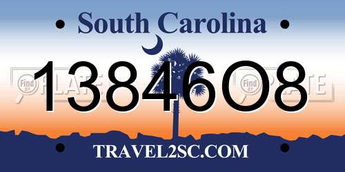 13846O8 South Carolina License Plate