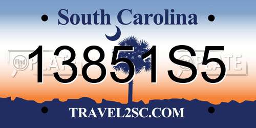 13851S5 South Carolina License Plate