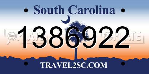 1386922 South Carolina License Plate