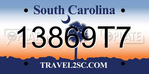13869T7 South Carolina License Plate