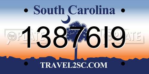 13876I9 South Carolina License Plate