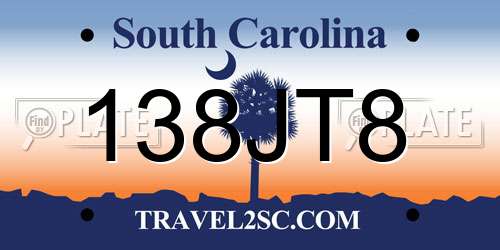 138JT8 South Carolina License Plate