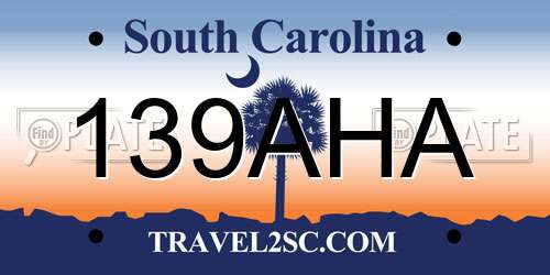139AHA South Carolina License Plate