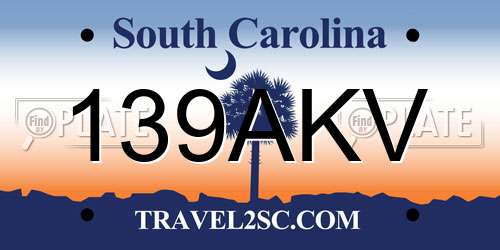 139AKV South Carolina License Plate