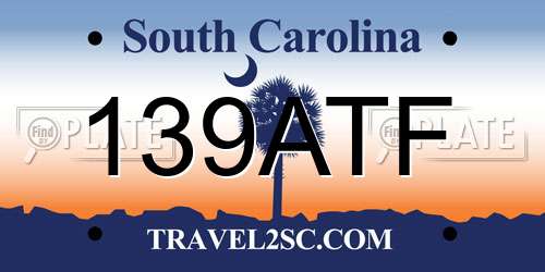 139ATF South Carolina License Plate