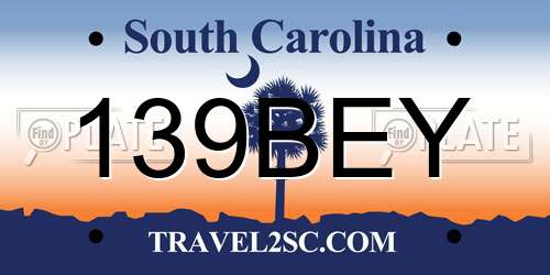 139BEY South Carolina License Plate