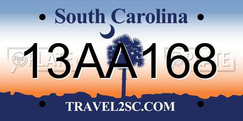 13AA168 South Carolina License Plate