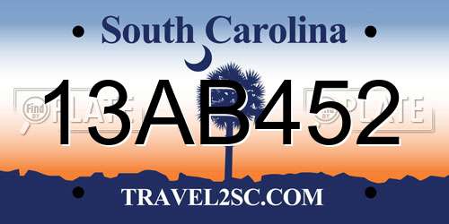 13AB452 South Carolina License Plate