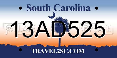 13AD525 South Carolina License Plate