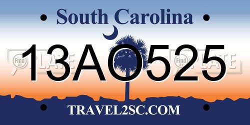 13AO525 South Carolina License Plate