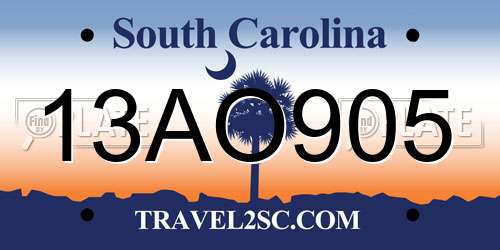 13AO905 South Carolina License Plate