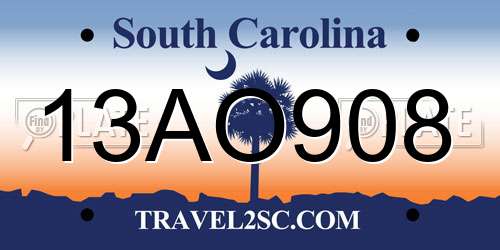13AO908 South Carolina License Plate