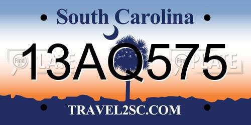 13AQ575 South Carolina License Plate
