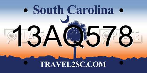 13AQ578 South Carolina License Plate