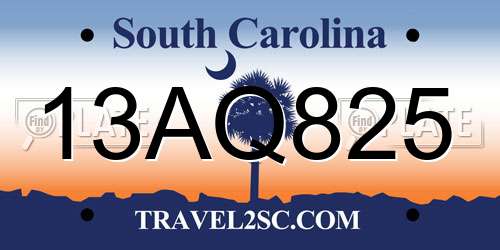 13AQ825 South Carolina License Plate