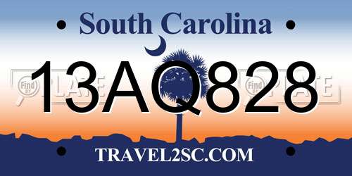 13AQ828 South Carolina License Plate