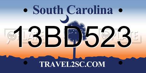 13BD523 South Carolina License Plate