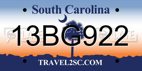 13BG922 South Carolina License Plate