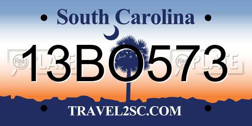 13BO573 South Carolina License Plate