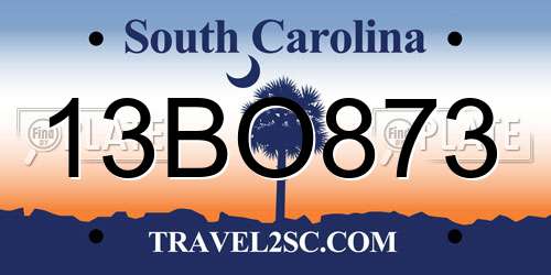 13BO873 South Carolina License Plate