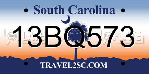 13BQ573 South Carolina License Plate