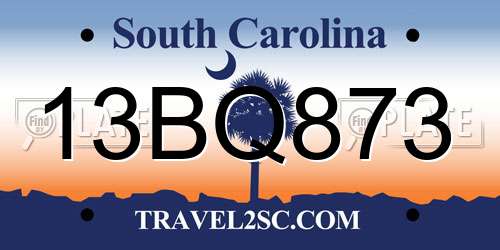 13BQ873 South Carolina License Plate