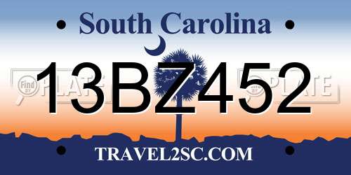 13BZ452 South Carolina License Plate