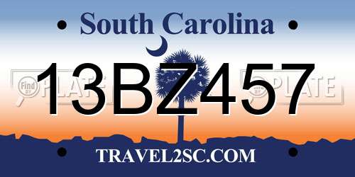 13BZ457 South Carolina License Plate