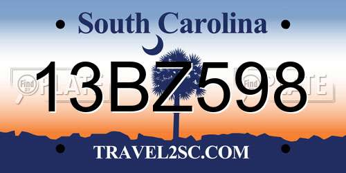 13BZ598 South Carolina License Plate