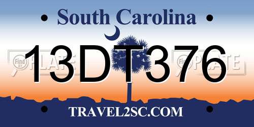 13DT376 South Carolina License Plate