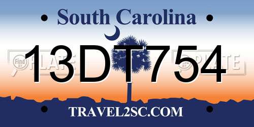 13DT754 South Carolina License Plate