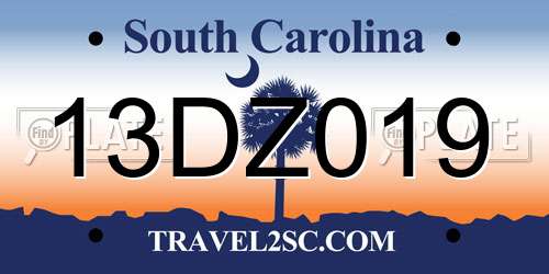 13DZ019 South Carolina License Plate