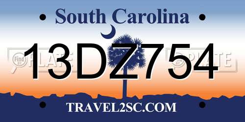 13DZ754 South Carolina License Plate