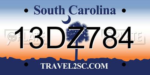13DZ784 South Carolina License Plate