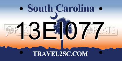 13EI077 South Carolina License Plate