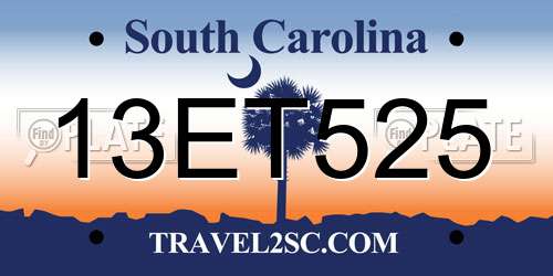 13ET525 South Carolina License Plate