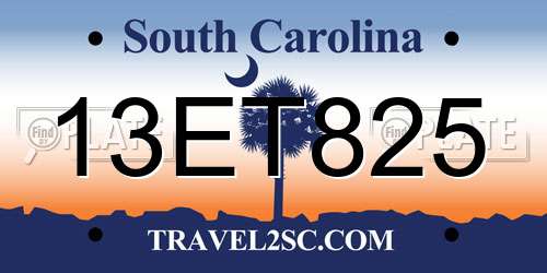 13ET825 South Carolina License Plate