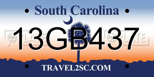 13GB437 South Carolina License Plate