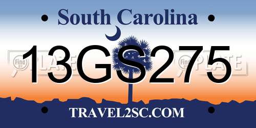 13GS275 South Carolina License Plate