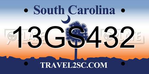13GS432 South Carolina License Plate
