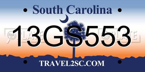 13GS553 South Carolina License Plate