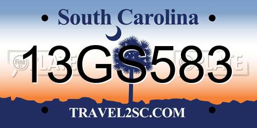 13GS583 South Carolina License Plate