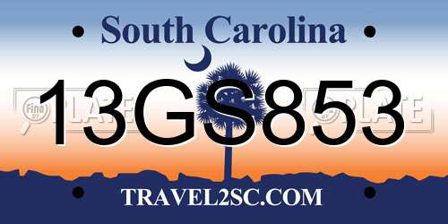 13GS853 South Carolina License Plate