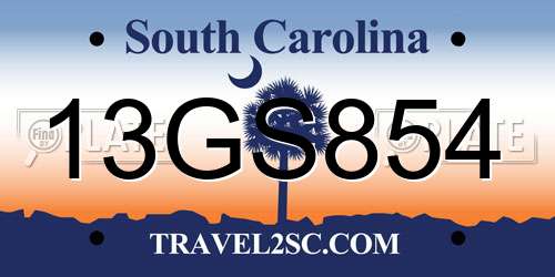 13GS854 South Carolina License Plate